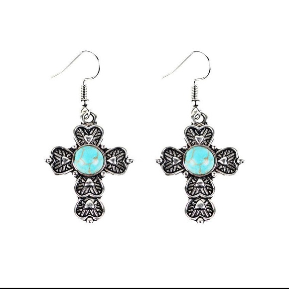 New turquoise pendant cross earrings - Picture 4 of 4